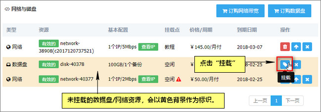 点击挂载开始绑定数据盘